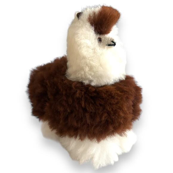 Fluffy Peruvian Alpaca Toy Real Fur Llama Brown White Handmade SO SOFT! 9" - Picture 1 of 9